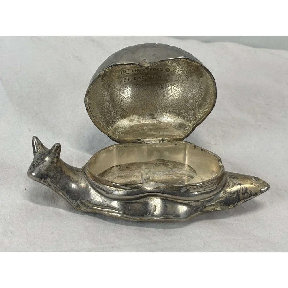 Vtg Silver Plated MCM Snail Salt Cellar Trinket Box READ